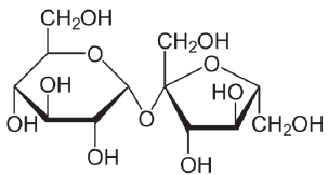 Structural formula of sucrose (molecular weight 342.3Da)