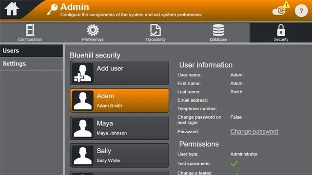 Bluehill Security helps lab managers to set specific permissions for different users, depending on each operator