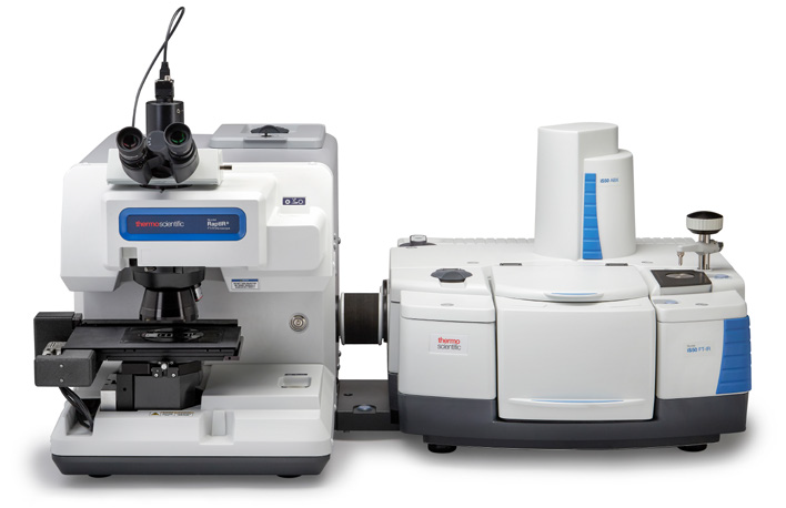 Nicolet RaptIR+ FTIR Microscope coupled with the Nicolet iS50 FTIR Spectrometer.