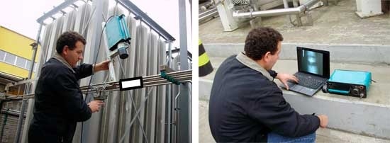 Testing of main pipeline at oxygen plant (a) setting up of X-ray apparatus; (b) monitoring of X-ray mini image