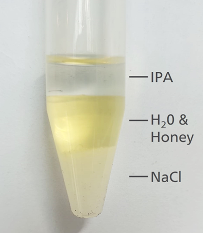 A simple solvent extraction procedure proved effective at moving target substances into an organic layer (IPA) in order to isolate them from the honey matrix.