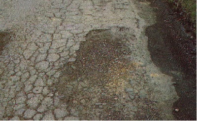 Cracked road surface due to too hard asphalt binders being used.