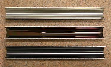 Top: Cross section of 304 stainless steel pipe - uncoated. Middle: Same steel pipe with InnerArmor silicon oxy-carbide coating. Bottom: Same steel pipe with InnerArmor DLC diamond-like carbon.