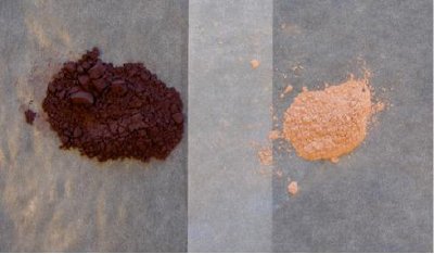 Hematite ore before (left) and after (right) extraction.