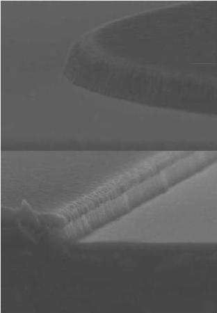 SEM photographs of RIE-etched p-doped polysilicon structures (2 µm etch depth)