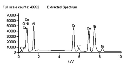 The spectrum indicates significant Ni, Co, Cr, Al