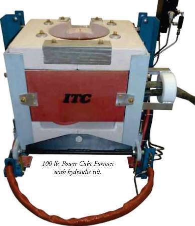 100 lb. Power Cube Furnace with hydraulic tilt.