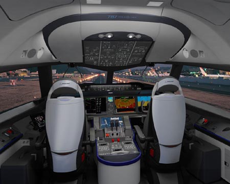 Flight deck for the all-new Boeing 787 Dreamliner