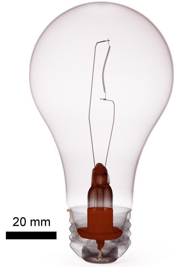 3D rendering of a light bulb. Context can be used to perform full sample scanning to check internal structures or identify defects in manufactured components.