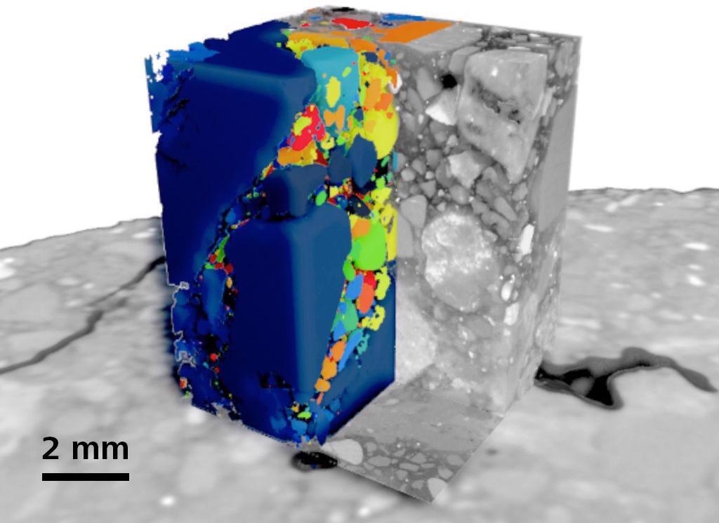Localized high resolution tomography and segmentation of multiple phases in concrete.