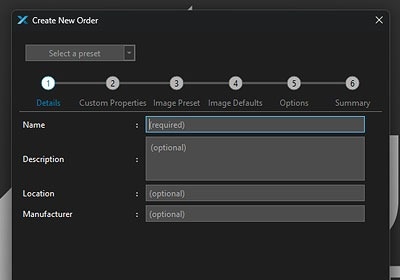 Select an existing order or create a new one