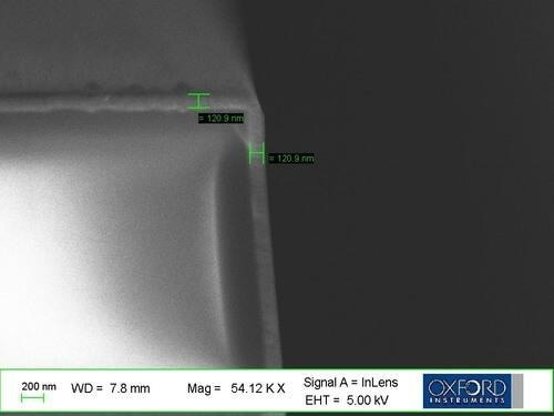 130 nm conformal superconducting NbN deposited in 8:1 aspect ratio trench using PlasmaPro ASP.