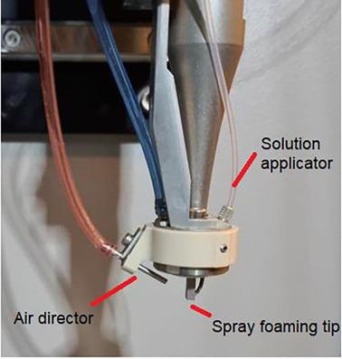 Nozzle-less ultrasonic spray coating system head.