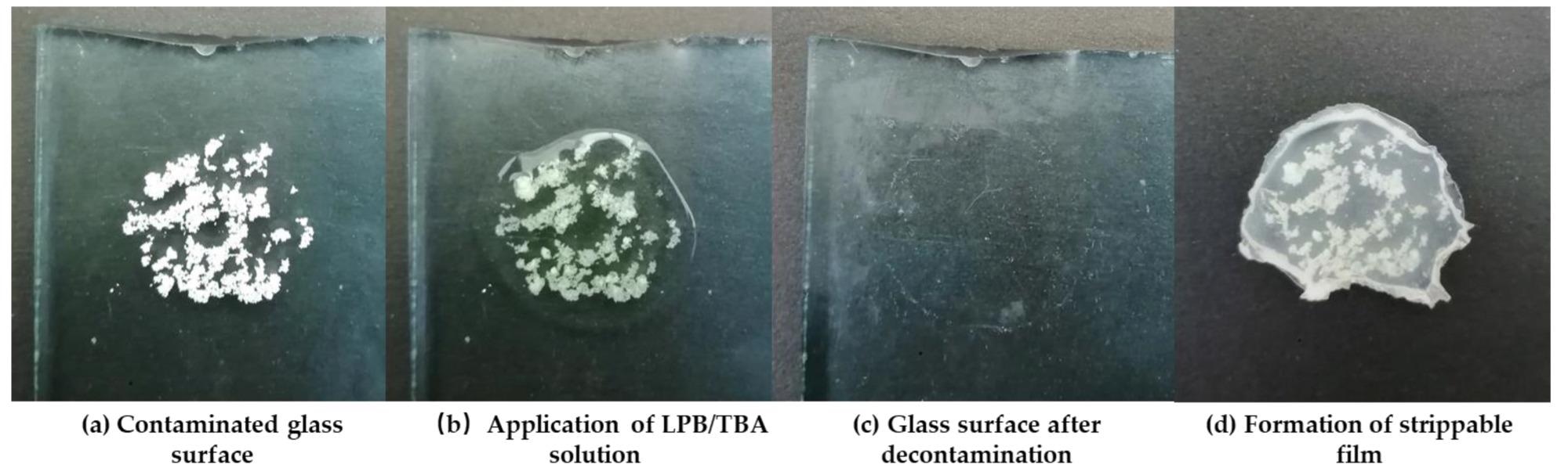 Decontamination procedure of strippable film on glass surface.