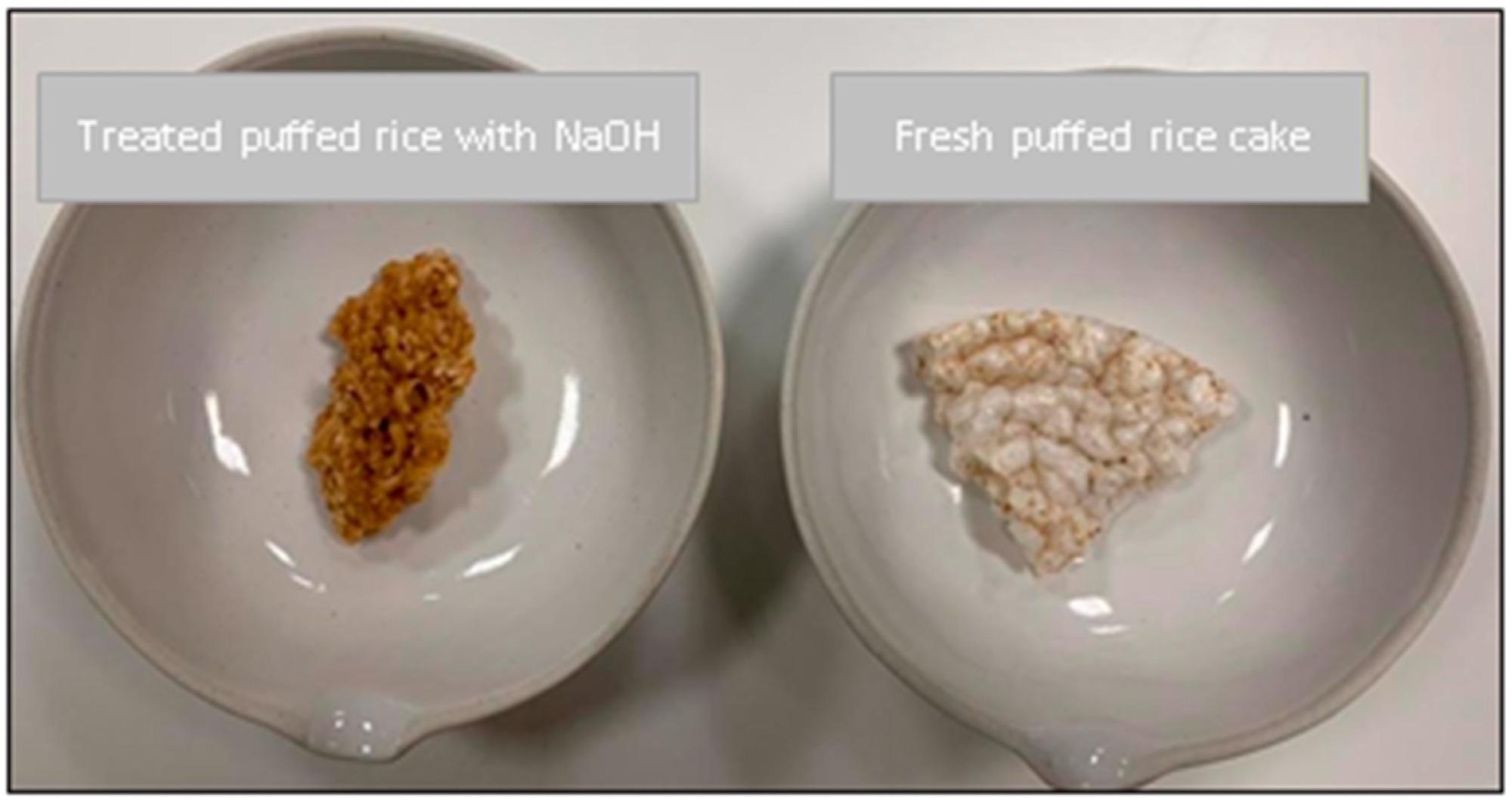 Fresh puffed rice sample and sample treated with sodium hydroxide.