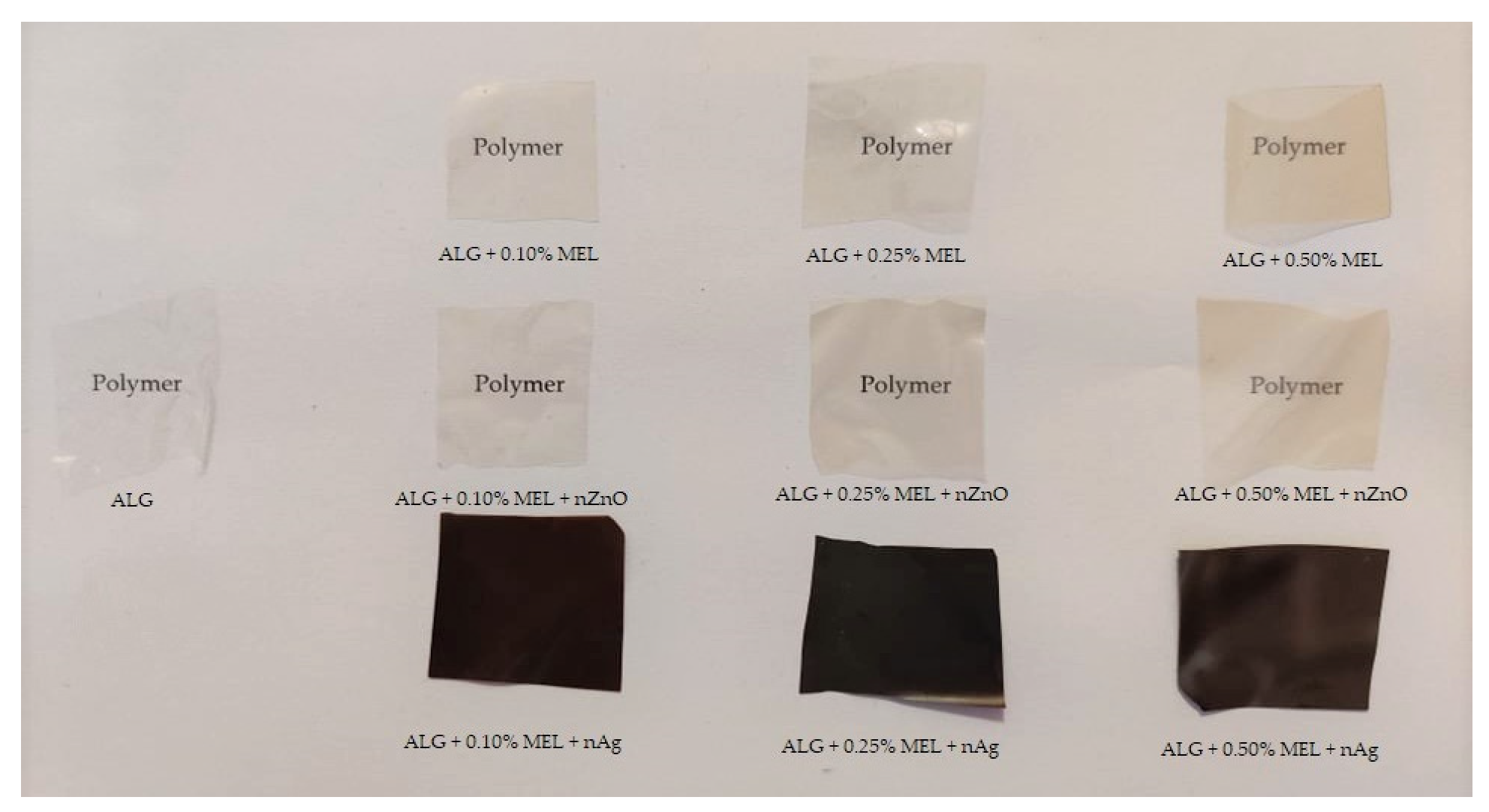 The visual appearance of neat and modified alginate films.