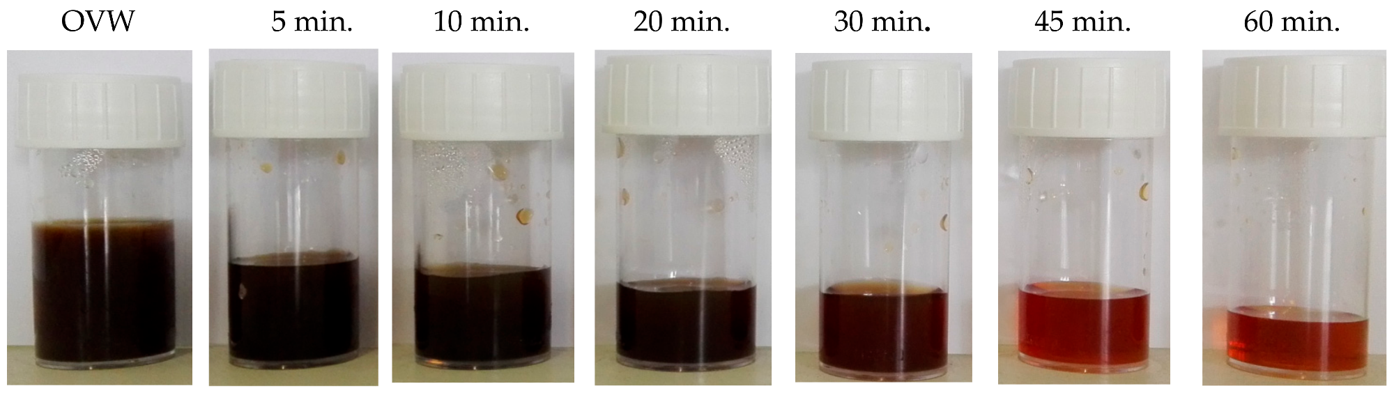 Samples of olive vegetation waters at different adsorption times in the system consisting of 20 mL of OVWs and 1 g CNT.