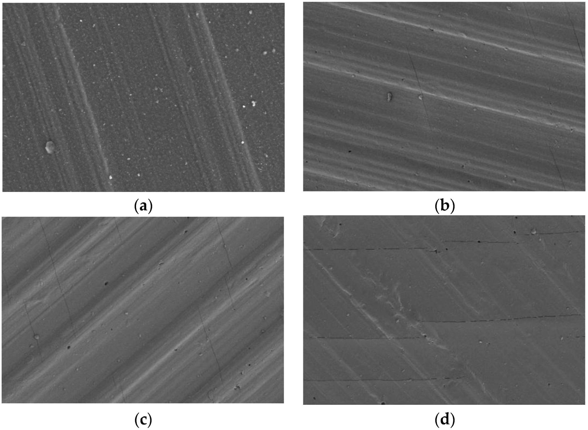 Surface morphology changes with low temperature freezing time. (a) Freezing 0 h, (b) Freezing 300 h, (c) Freezing 750 h, (d) Freezing 1050 h.