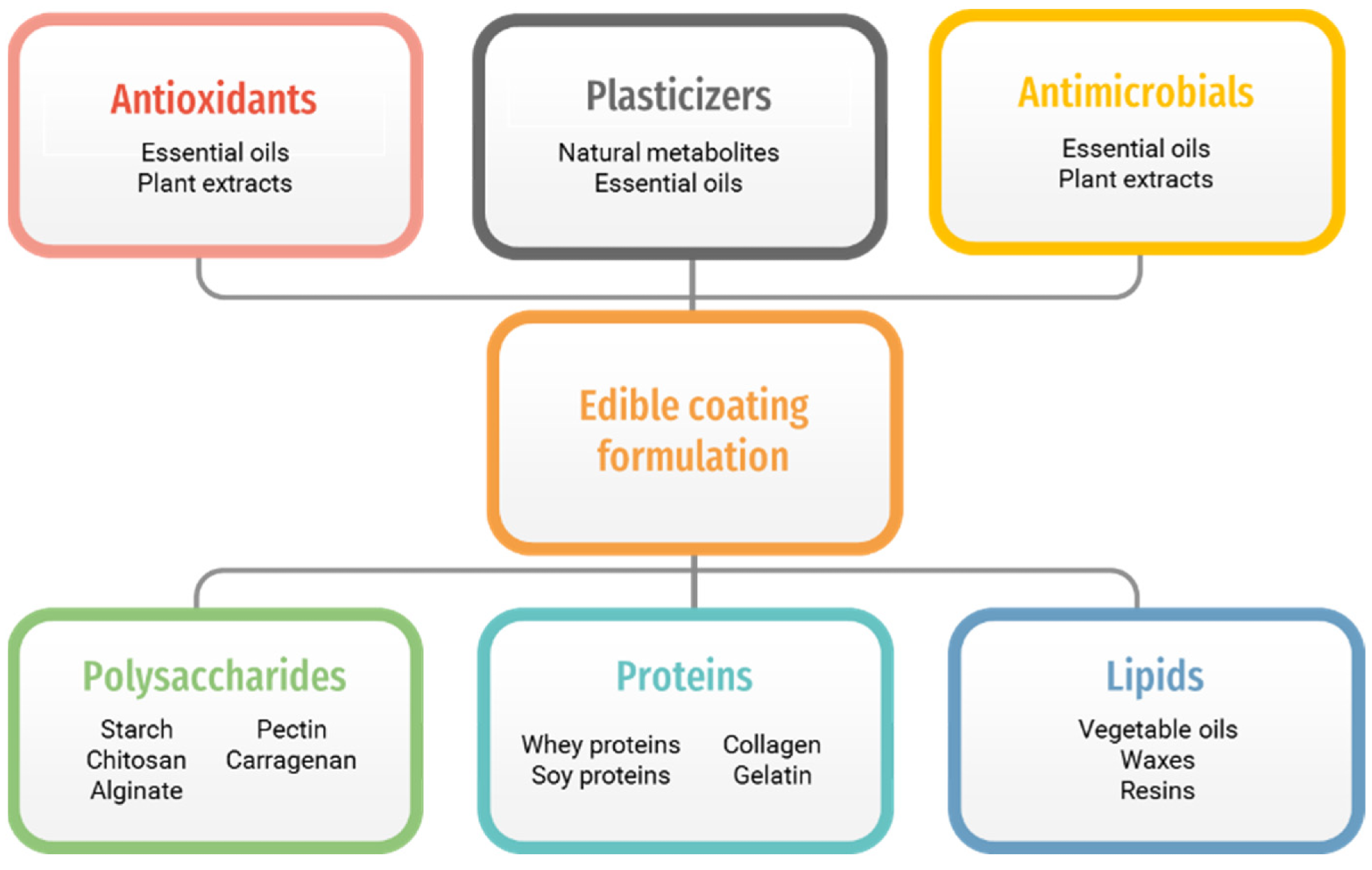The main components of the edible coating formulations
