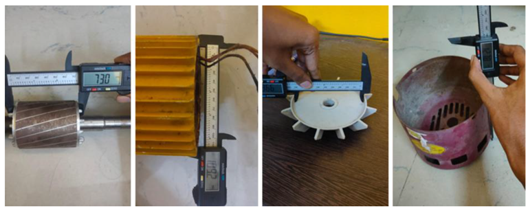 Measuring the dimensions of various parts of the motor.