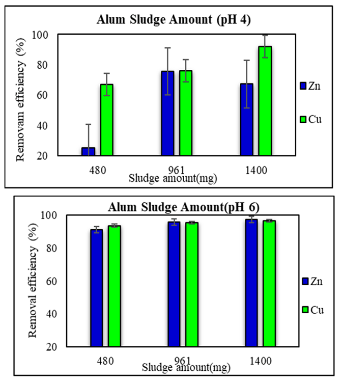 Effect of Sludge amount in Heavy metals removal in deferent pH mediums.