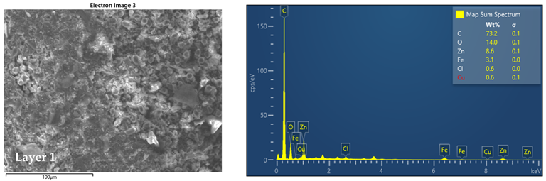 SEM images and EDS analysis of layer 1.