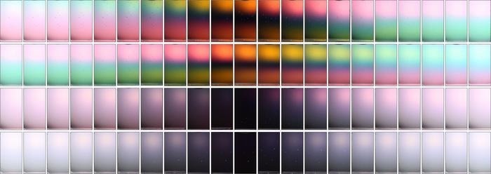 The photos depict the vibrant colors exhibited by the dispersion of magnetic nanoparticles when subjected to magnetic fields with varying chiral distributions, as observed through polarized lenses.
