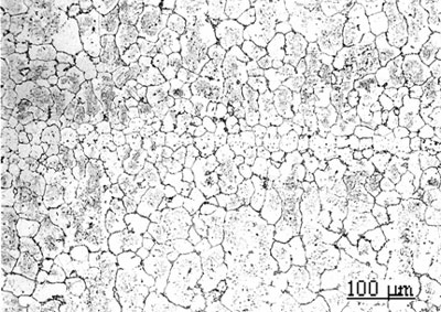 AZojomo - AZo Jounal of Materials Online - Micrograph of joint made using Ni-P interlayer for 1800 seconds hold time followed by a post-bond heat treatment at 1633 K, 7200 seconds.