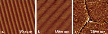 Phase images of C18H38, C36H74 and C60H122 alkane layers on graphite.