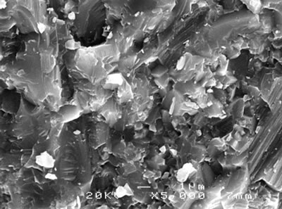 AZoJoMo - AZoM Journal of Materoals Online - SEM micrographs of the fracture surface of alumina - 5 vol% silicon carbide nanocomposites  sintered at 1700oC.