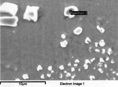 AZoJoMo – AZoM Journal of Materials Online : EDS analysis comparison of boride phase and braze austenitic solid solution phase